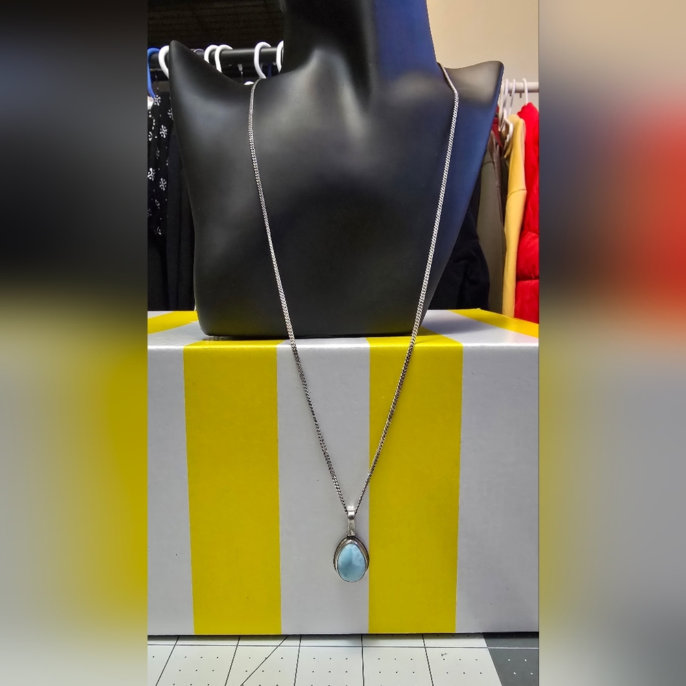 Elegant Sterling Silver Necklace with Sky Blue Pendant #0639